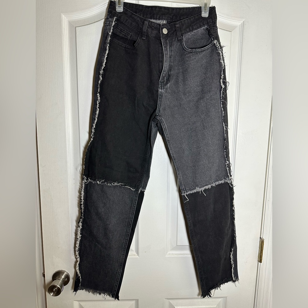 Black and Grey parched shein jeans.